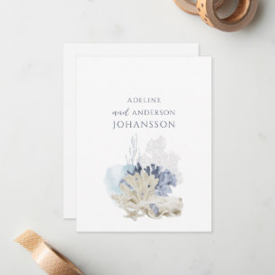 Pastel Coastal Coral Seashell Couple Names Mitteilungskarte