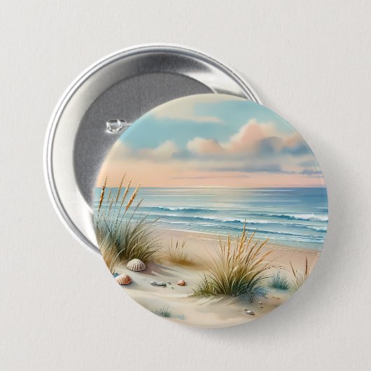 Pastel Coastal Dunes Watercolor Button (Vorne & Hinten)