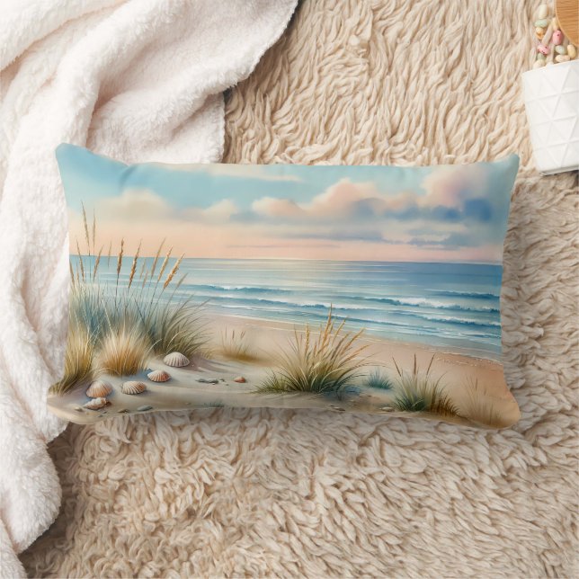 Pastel Coastal Dunes Watercolor Lendenkissen (Decke)