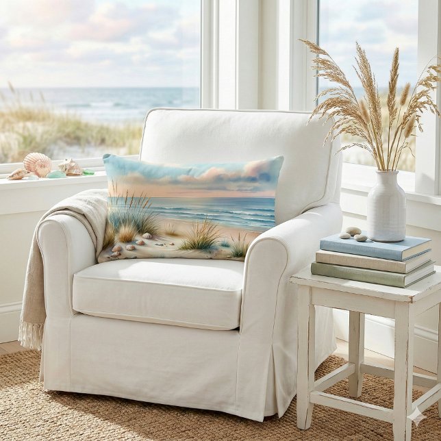 Pastel Coastal Dunes Watercolor Lendenkissen (Pastel Coastal Dunes Watercolor Lumbar Pillow Mockup A)
