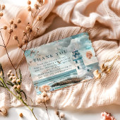 Pastel Coastal Lighthouse Ocean Wedding Dankeskarte