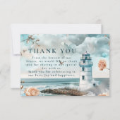 Pastel Coastal Lighthouse Ocean Wedding Dankeskarte (Vorderseite)