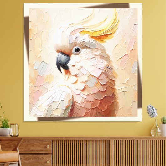 Pastel Cockatoo Impasto Canvas Art – Modern Bird Leinwanddruck (Insitu (Wohnzimmer))