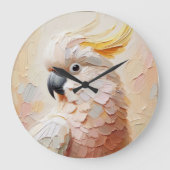Pastel Cockatoo Wall Clock – Soft Impasto Bird Art Große Wanduhr (Vorderseite)