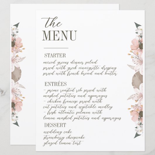 Pastel Color Floral Wedding Menu (Vorne/Hinten)