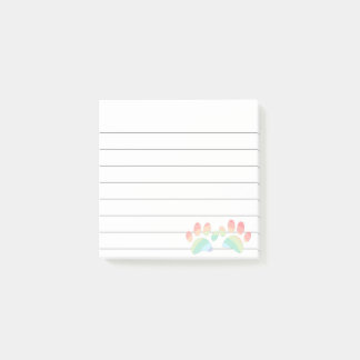 Pastel Color Rainbow Dog Paw Prints 3x3 Lined Post-it Klebezettel