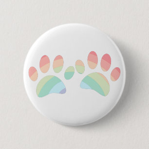 Pastel Color Rainbow Dog Paw Prints Button