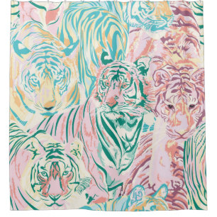 Pastel Color Tiger Art Muster Duschvorhang