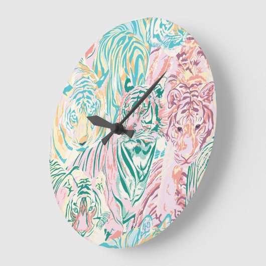 Pastel Color Tiger Art Muster Große Wanduhr (Winkel)