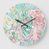 Pastel Color Tiger Art Muster Große Wanduhr (Vorderseite)