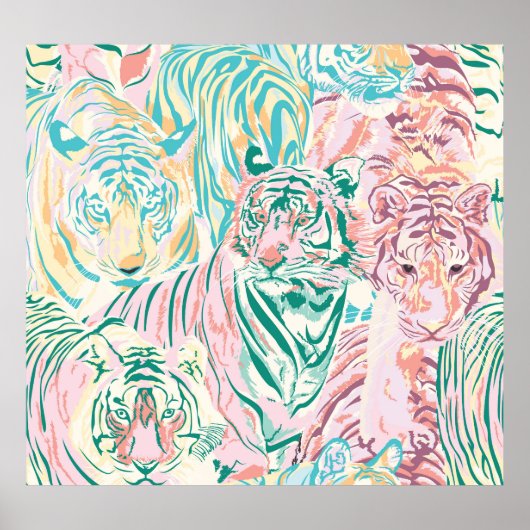 Pastel Color Tiger Art Muster Poster (Vorne)