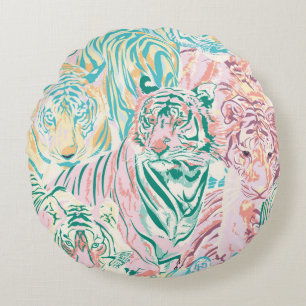 Pastel Color Tiger Art Muster Rundes Kissen