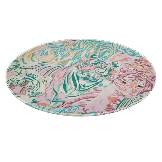 Pastel Color Tiger Art Muster Schneidebrett (Ecke)