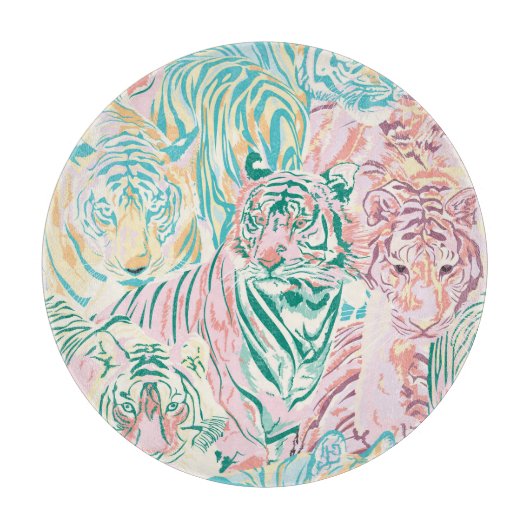 Pastel Color Tiger Art Muster Schneidebrett (Vorderseite)