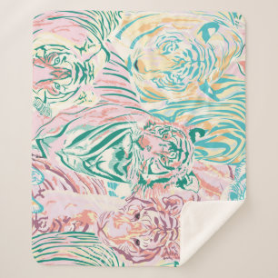 Pastel Color Tiger Art Muster Sherpadecke