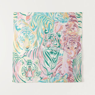 Pastel Color Tiger Art Muster Wandteppich