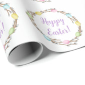 Pastel Color Willow Wreath And Eggs Happy Easter Geschenkpapier (Rolleneckpunkt)