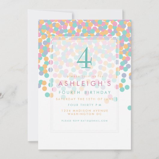 Pastel Colored Confetti | Kinder Geburtstagsparty Einladung (Vorderseite)