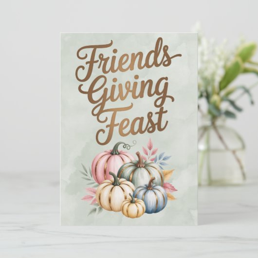 Pastel Colored Pumpkins Friendsgiving Fest Einladung (Stehend Vorderseite)