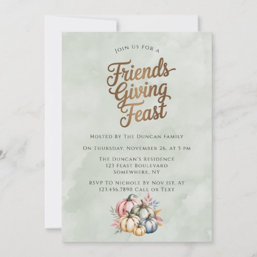 Pastel Colored Pumpkins Friendsgiving Fest Einladung (Rückseite)