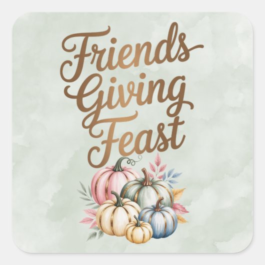 Pastel Colored Pumpkins Friendsgiving Fest Quadratischer Aufkleber (Vorderseite)