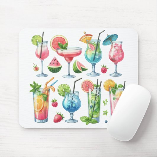 PASTEL COLORED SUMMER COCKTAILS AND FRUITS MOUSEPAD (Mit Mouse)