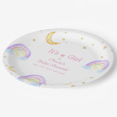 Pastel Colorful Rainbow Moon Star Baby Dusche Pappteller (Schrägansicht)