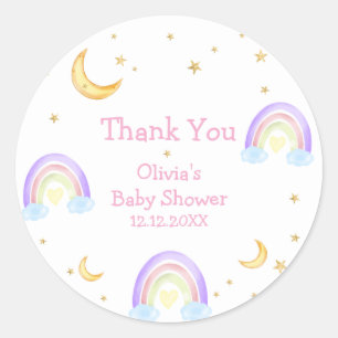 Pastel Colorful Rainbow Moon Star Baby Dusche Runder Aufkleber