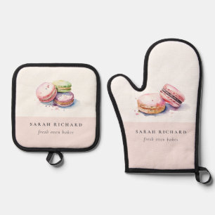 Pastel Colorful Wasserfarbe Französisch Macarons B Ofenhandschuh & Topflappen-Set