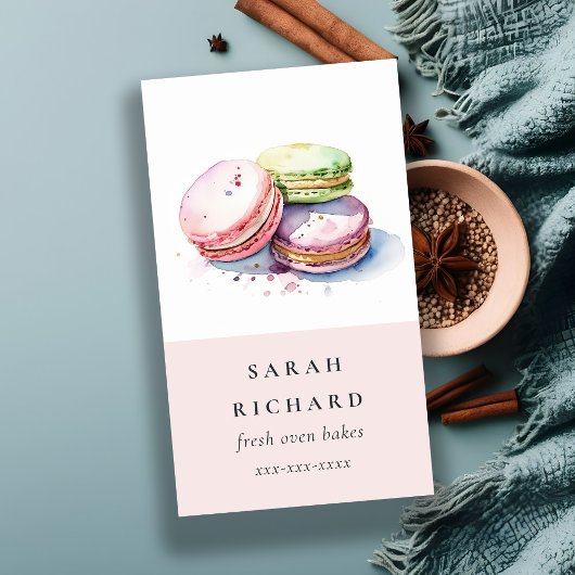 Pastel Colorful Wasserfarbe Französisch Macarons B Visitenkarte