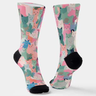 Pastel Colors Cat Camouflage Socken