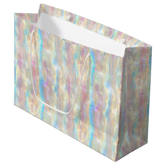 Pastel Colors Shimmering Iridescent Stripes Patter Große Geschenktüte (Vorderseite Schrägansicht)