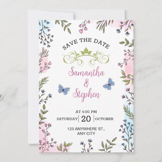 Pastel Colors Sketch Illustrative Floral Rettete T Einladung (Vorderseite)