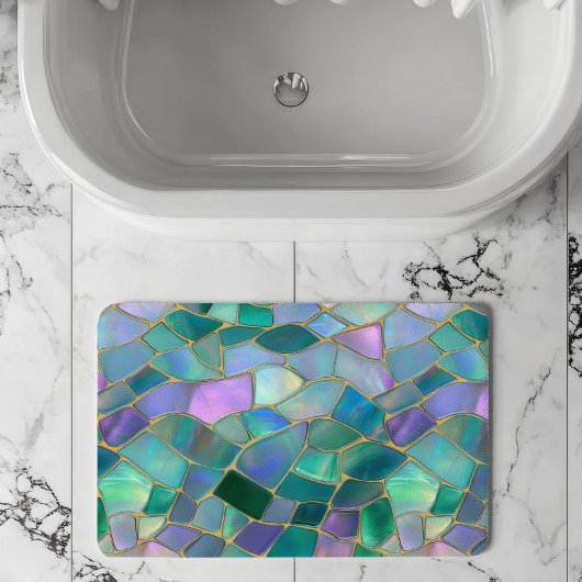 Pastel colors stained glass mosaic pattern badematte