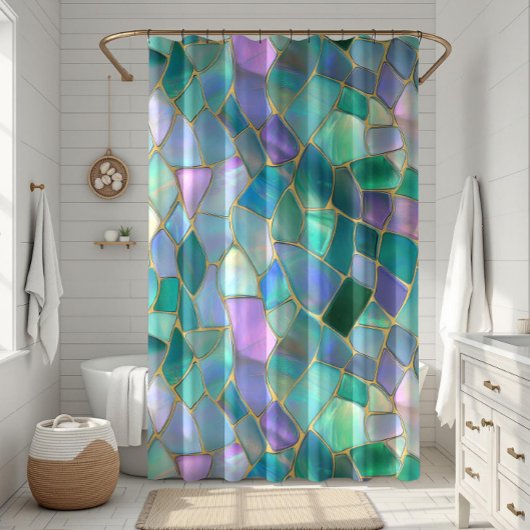 Pastel colors stained glass mosaic pattern duschvorhang