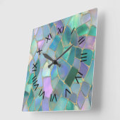 Pastel colors stained glass mosaic pattern quadratische wanduhr (Winkel)