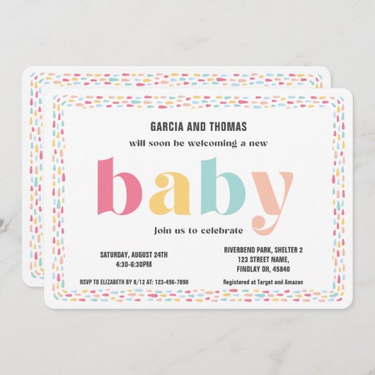 Pastel Colors Sweet Rainbow Baby Dusche Einladung (Vorne/Hinten)