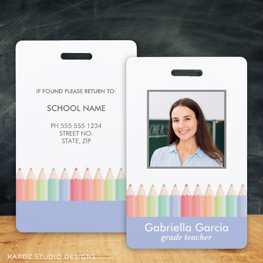 Pastel Colors Teacher School Staff Id Abzeichen Ausweis
