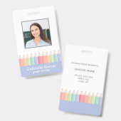 Pastel Colors Teacher School Staff Id Abzeichen Ausweis (Vorder- & Rückseite)