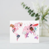 Pastel Comestics Weltkarte Postkarte (Stehend Vorderseite)