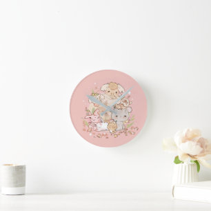 Pastel Companions in Bloom Runde Wanduhr