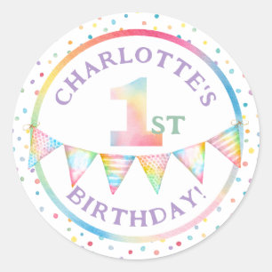 Pastel Confetti 1. Geburtstag Gastgeschenk Aufkleb Runder Aufkleber