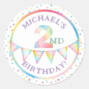 Pastel Confetti 2. Geburtstag Gunst Sticker
