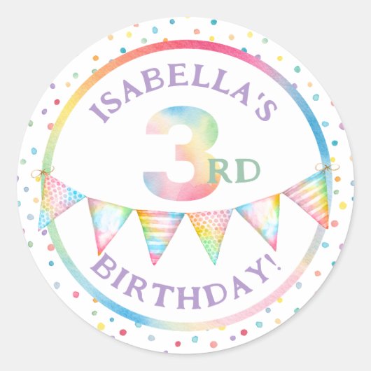 Pastel Confetti 3. Geburtstag Gunststicker Runder Aufkleber (Vorderseite)