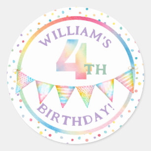 Pastel Confetti 4. Geburtstag Gunst Sticker