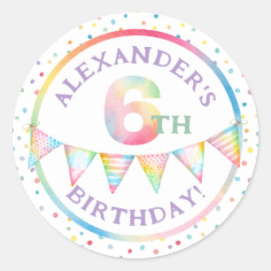 Pastel Confetti 6. Geburtstag Gunst Sticker