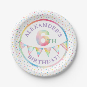 Pastel Confetti 6. Geburtstagsparty Teller