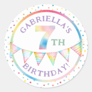Pastel Confetti 7. Geburtstag Gunststicker Runder Aufkleber