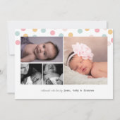 Pastel Confetti Dots Foto Collage Girl Geburt Ankündigung (Rückseite)