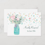 Pastel Confetti Mason Jar Wedding RSVP (Vorne/Hinten)
